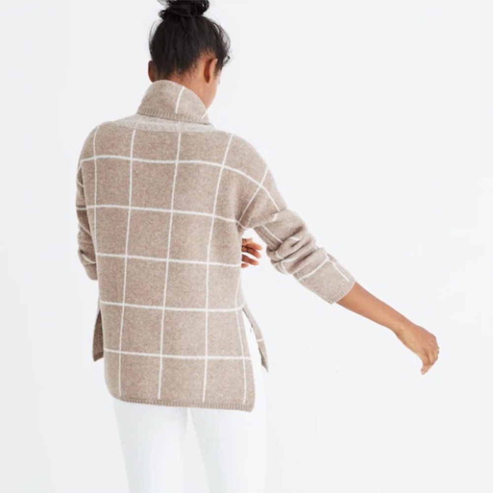 Madewell Heather Driftwood Windowpane Turtleneck Sweater Sz XS - Picture 8 of 10